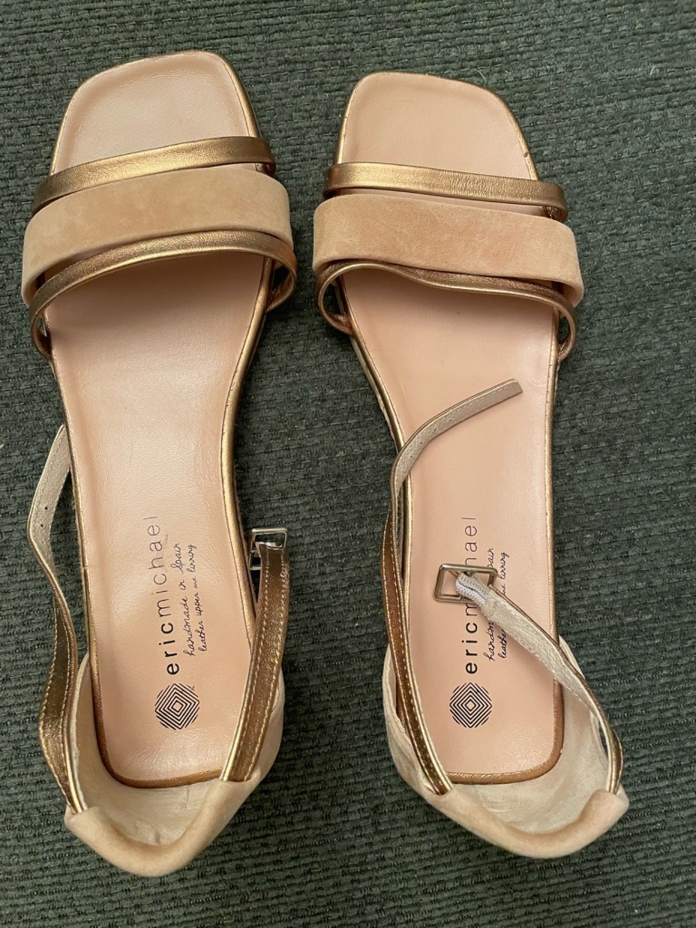 Eric Michael Nude and Gold Suede Flat Sandals